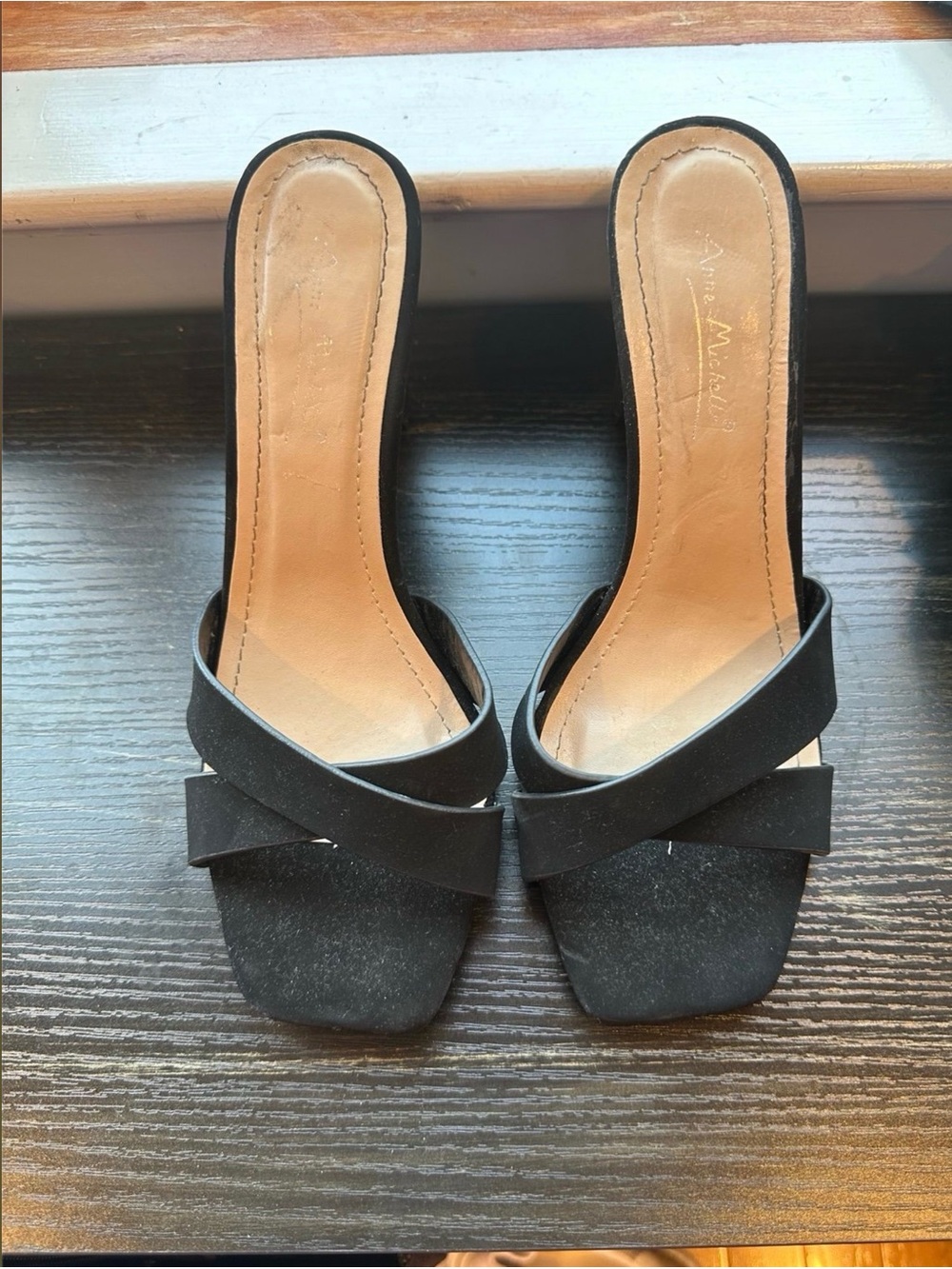 Ann Michell Black Cross-Strap Slide Mules
